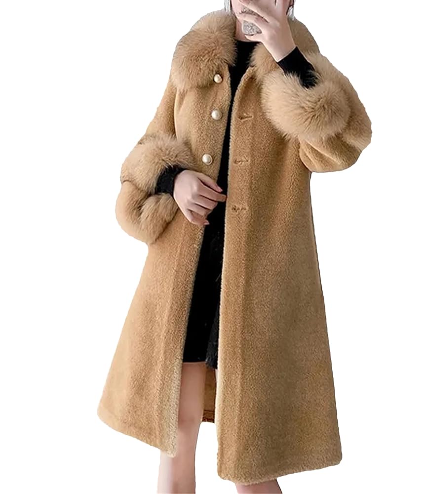 ameri ロングコート　UND ELEGANT FUR COAT Womens Long Warm Elegant Mid-Length Half Sleeve Faux Fur